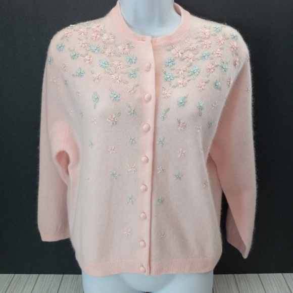 Vintage Barbara Lee FurBlend Floral Cardigan - Picture 1 of 12
